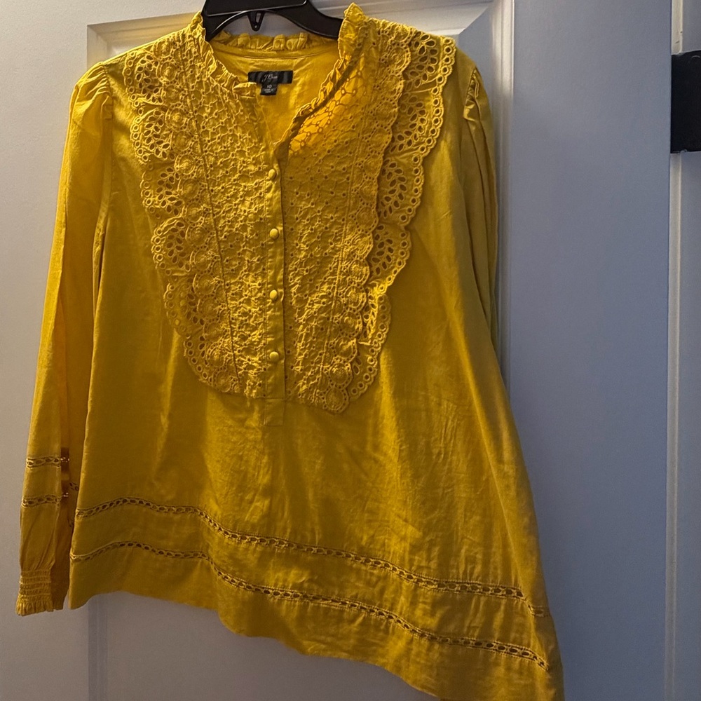 J. Crew Yellow Lace-Front Long-Sleeve Blouse